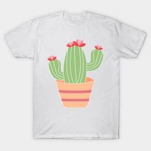 Tall cactus with blooming flower in a ceramic pot T-Shirt